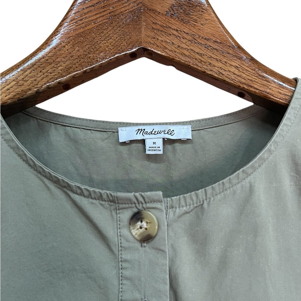 Madewell Button Front Tiered Poplin Babydoll Mini Dress Olive Green Size Medium - Picture 5 of 8